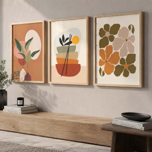 Image of kotart Home Decor Boho Painting Decorative Wall Art | Aesthetic Poster With Frame For Living Room Bed Room Hotel Wall Decor Digital Reprint Set of 3 (35x37 Inch)