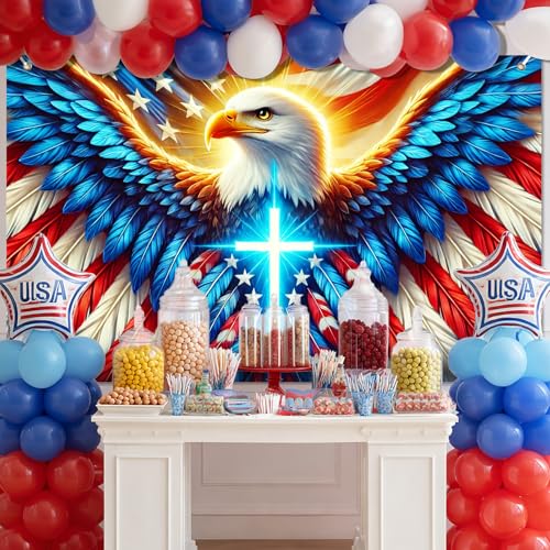 Image of BlissYard 4th of July Decorations 71 x 43 Inch America Independence Day Banner US Flag Bald Eagle Patriotic National Holiday Backdrop Veterans Day Memorial Day Theme 4th of July Party Decorations