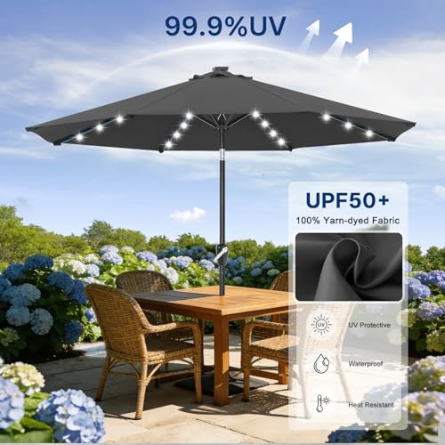 Image of ABCCANOPY Durable Solar Led Patio Umbrellas with 32LED Lights 9FT (Dark Gray)