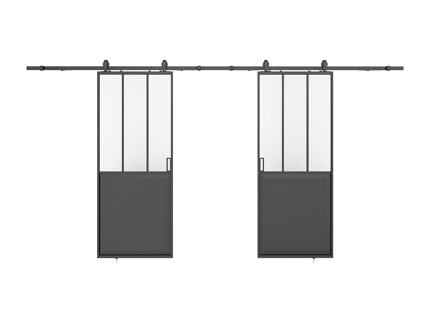 Vente-unique-Puerta corredera doble estilo taller - Negro y vidrio templado - 2 x Alt. 205 x Ancho 63 cm - ARTISTO II