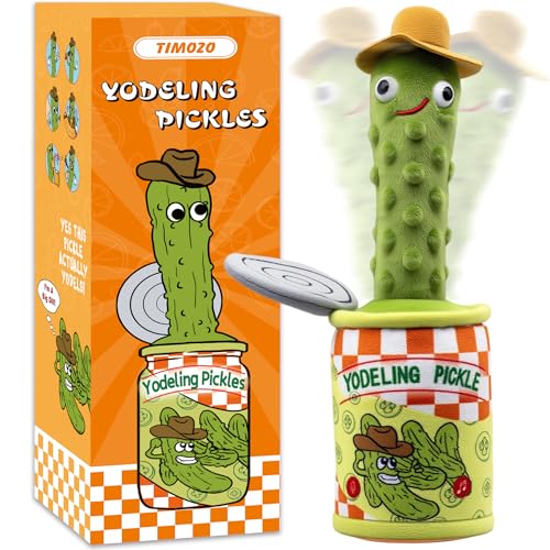 Timozo Yodeling Pickle Talking Yodeling Toy Repeats What You Say Singing Pickle Plush Toys - Rechargeable Twisted Mimicking Toy Singing Dance Funny Prank Novelty Gag Gift for Adults & Kids