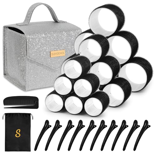 Hair Roller Set 18 pcs,Heatless Hair Curlers,Self Grip Hair Rollers,Hair rollers with hair clips and comb,Salon hairdressing curlers,DIY Hair Styles, Sungenol 3 Sizes Hair Rollers in 1 set