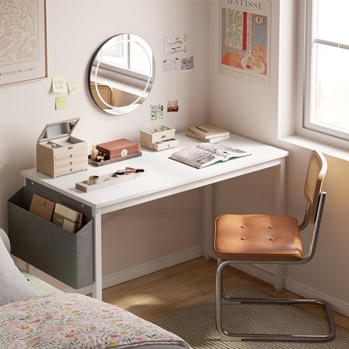 Image of Cubiker Computer Desk, Home Office Writing Study Desk, Modern Simple Style Laptop Table with Storage Bag (63 inch, White)