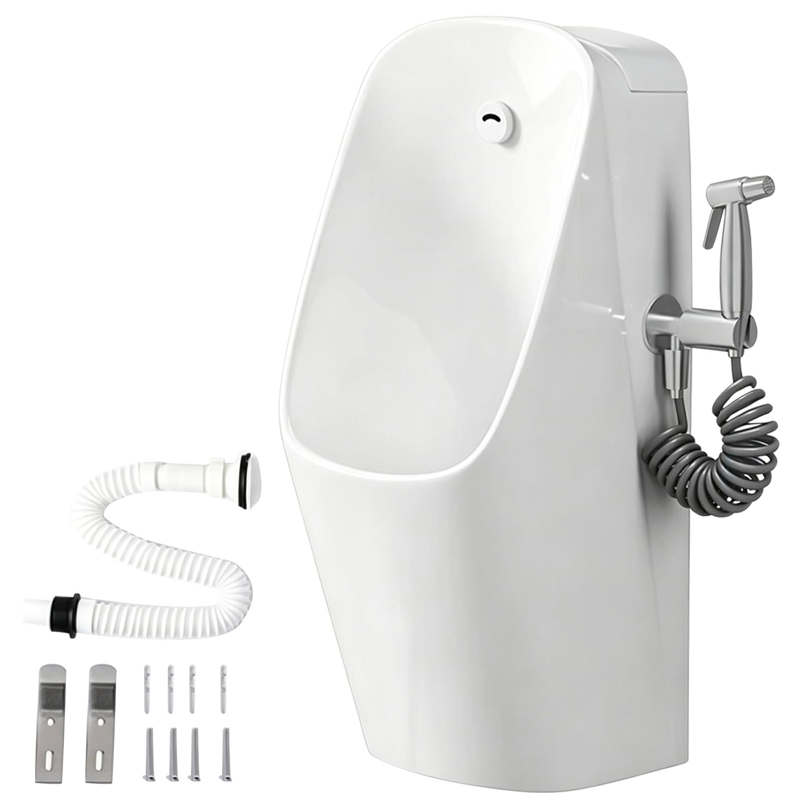 WXXZCE Wall Mounted Urinals for Men with Spray Gun, Commercial Ceramics Urinal, Automatic Flushing, Splash and Odor Resistant, for Homes, Hotels, and Public Restrooms(White)