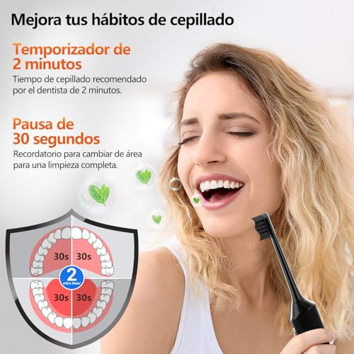 Cepillo de Dientes Eléctrico, Cepillo Electrico, Cepillos de Dientes Eléctricos Sónicos, Cepillo de Dientes Eléctrico Ultrasónico - 3 Intensidades, 5 Modos, 40000VPM, IPX7, Autonomía 180 Días, Negro - imagen 6