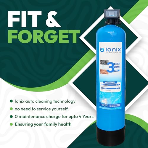 Image of Ionix Clear Pro - Automatic Self-Cleaning 3-Stage Water Treatment System | 13 inchx54 inch Compact Design | Fit & Forget | Works on Sediment, Hardness, Scaling, and Turbidity