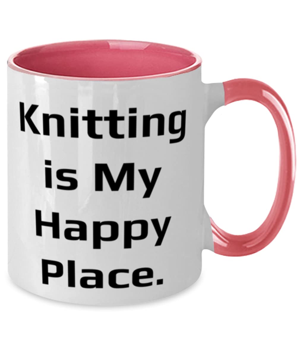 Inspirational Knitting, Knitting is My Happy Place, Knitting Two Tone 11oz Mug From