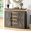 Farmhouse Dresser Chests for Bedroom with 4 Drawers Sliding Barn Doors 47 Tall Chest of Drawers with Hidden Storage TV Stand or Living Room Kitchen Brown