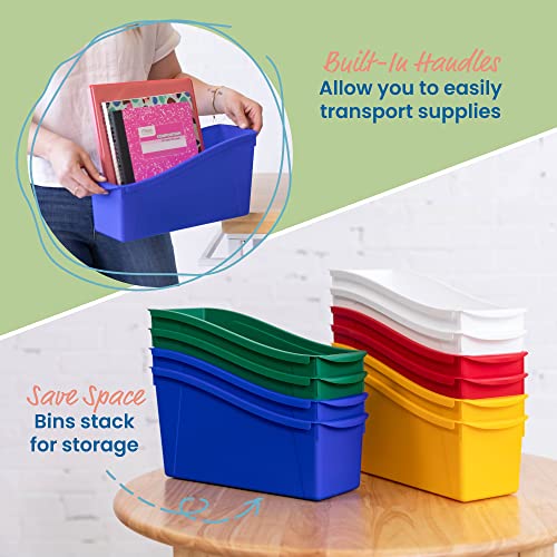 Ecr4Kids Linking Book Bins, Colorful Connecting Plastic Storage Bins For Reading Books, Papers, Binders And Textbooks, Interlocking Storage Tote For Classrooms, Home And Office, 10-Piece - Assorted #TOP3