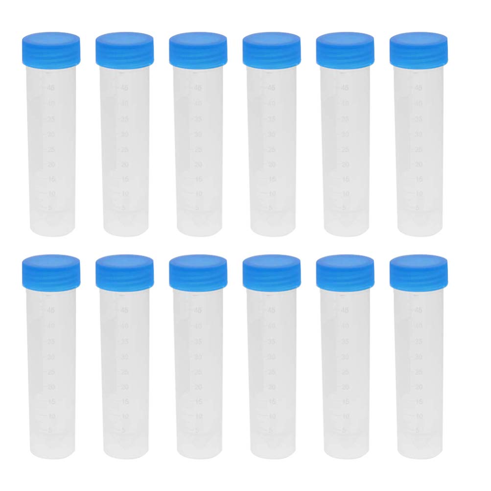 Tubes centrifuger 50 pcs 50 ML avec échelle Tubes Coniques Plastique avec Bouchons vis Bleus Tubes d'échantillon pour Laboratoire d'expérimentation Scientifique Transparent