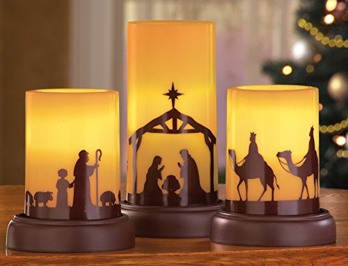 image for Collections Etc LED Flameless Christmas Nativity Scene Candles, Holida