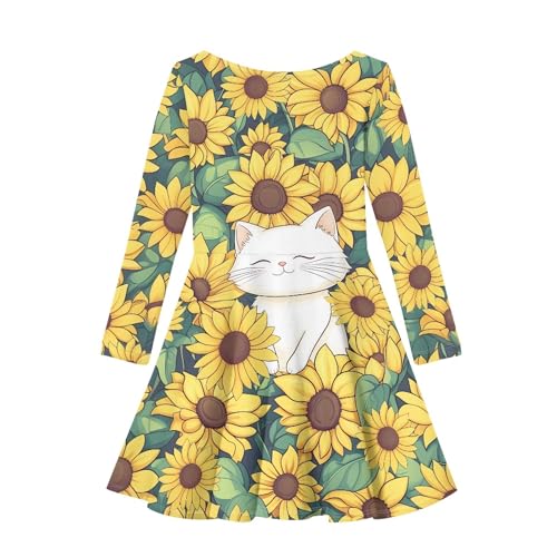 Girls Cute Print A Line Skater Dress Loose Casual Comfy Midi Flowy Swing Twirly Dress Spring Elegant Party Dresses2