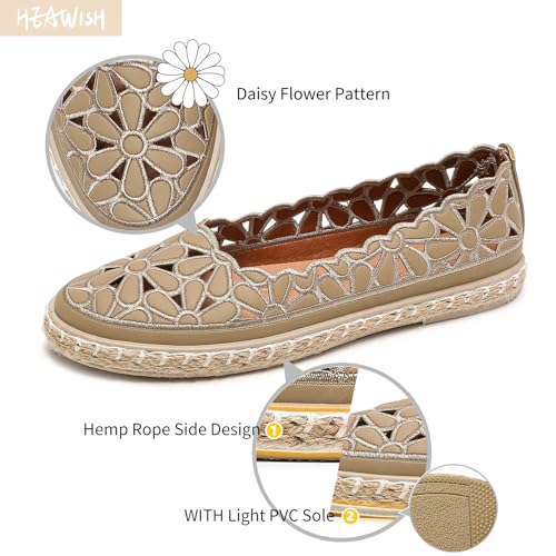 Image of HEAWISH Women's Ballet Flat Daisy Round Toe Dress Shoes Casual Slip On Rope Loafer