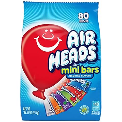 Airheads 80 Mini Bars, Chewy Fun Taffy Candy, Assorted Fruit Flavors, Back to School for Kids, Non Melting, Party 32.17oz (80 Count) Cover