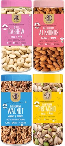 Image of 41 Foods Premium Dry Fruits Combo of Almonds Cashews Pistachios and Walnuts | Pack of 4 | 150g Each | 600g
