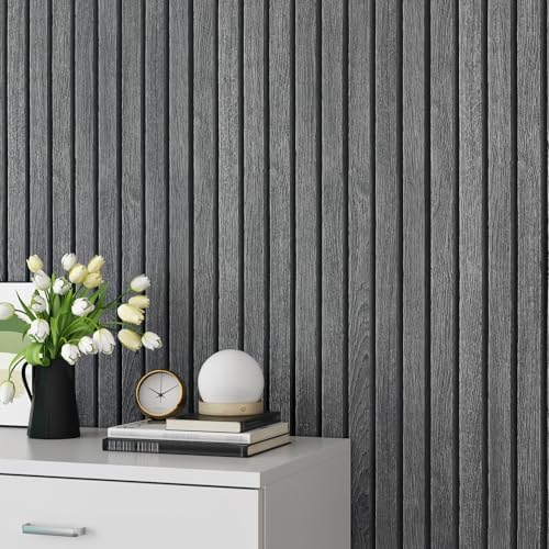 Wallercity Charcoal Black/Gray Slat Wallpaper Peel and Stick ...