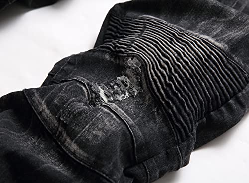 Men's Biker Slim Fit Ripped Jeans with Zipper, Straight Leg Distressed Destroyed Stretch Denim Pants4