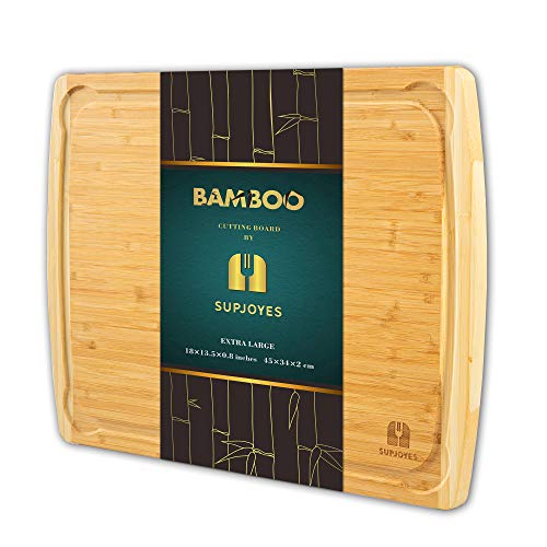 SUPJOYES Extra Large Cutting Board for Kitchen: Bamboo Wood Cutting Board for Meat, Butcher Block for Chopping Meat & Vegetables w/Juice Groove, 18x13.5