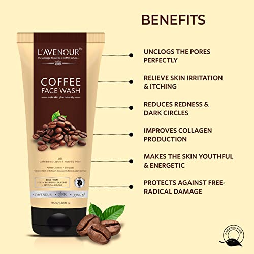 Image of L'avenour Coffee Face Wash for Deep Cleansing, Reduce Redness and Dark Circles - 115ml (Pack of 3)