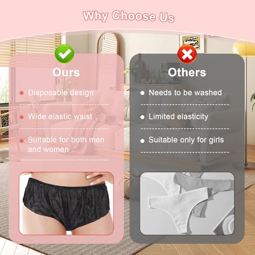 Rosvola Disposable Underwear, 50PCS Black Disposable Panties, One Size Disposable Shorts, Daily Portable Travel Underwear for Outdoor Tourism Hotel