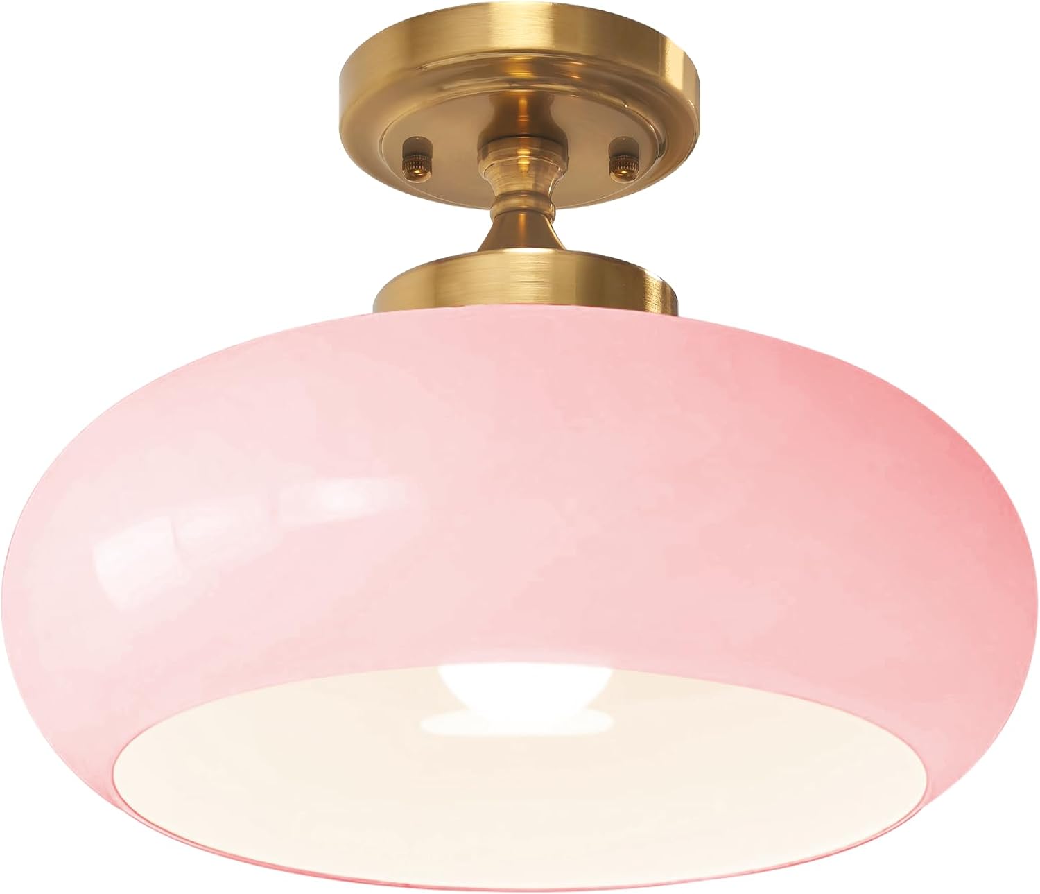 Mid Century Modern Flush Mount Ceiling Light Vintage Pink Close to Ceiling Light Fixtures Overhead Light Gold Glass Chandelier for Kids Room Hallway Living Room Kitchen