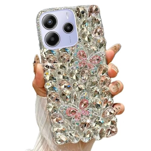 Miagon Bling Diamond Butterfly Phone Cover for Xiaomi Redmi Note 14 4G,Handmade 3D Luxury Sparkle Crystal Rhinestone Shiny Glitter Full Stones Back Case for Women Girls