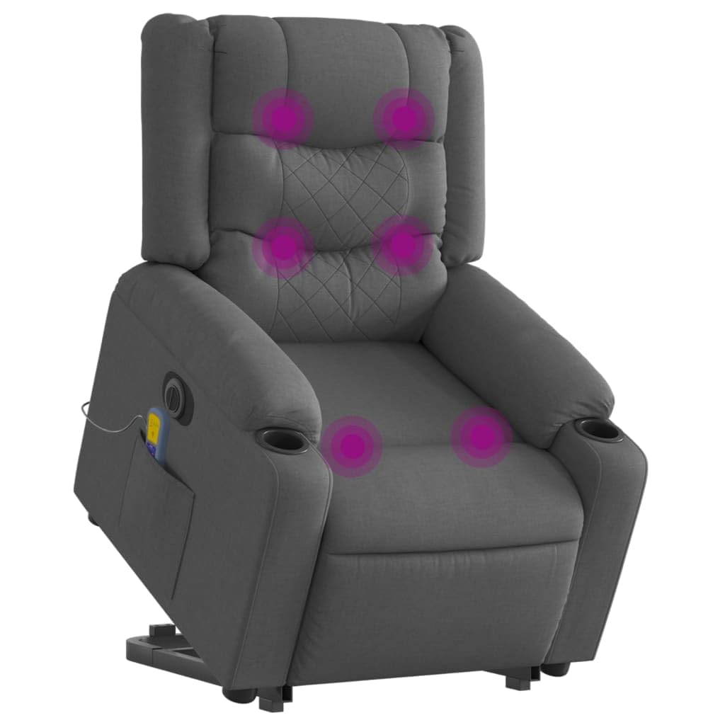 Sillón elevador eléctrico reclinable de tejido gris oscuro con 6 puntos de vibración y función de elevación automática, para personas mayores y adultos, cómoda, silla relax