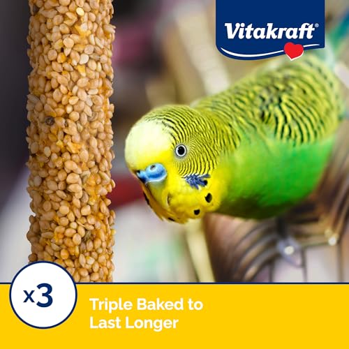 Image of Vitakraft Crunch Sticks Parakeet Treats Golden Honey Flavor - Triple-Baked Snack with Vitamins A D3 E Riboflavin and B12 - Natural Wood Chew Center and Cage Clip Holder - Engaging 2 Stick Pack
