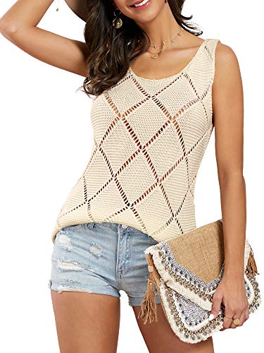 Ybenlow Womens Summer Knit Racerback Tank Tops V Neck Sleeveless Sweater Casual Sheer Vest Shirt Blouses (Medium, Z-Khaki)