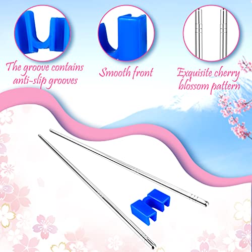 Tessco 5 Pairs Training Chopstick Helpers Reusable Chopsticks for Beginner Non Slippery Replaceable Practice Heat Resistant Holder with Clip for Trainer(Stainless Steel,Silver) - Image 4