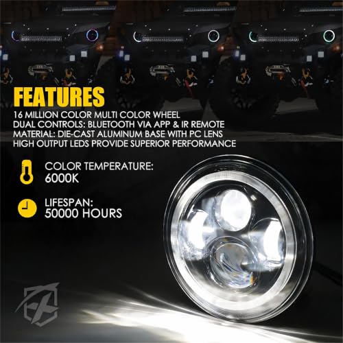 Image of 7 inch LED Headlights w /Stylish Halo & Turn Signal for 97-18 Wrangler TJ JK