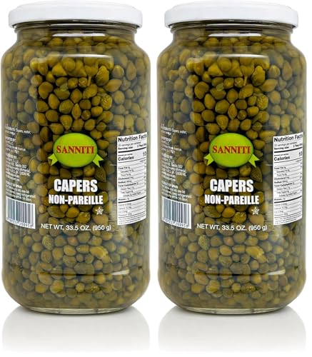 Sanniti Spanish Non Pareil Capers in Vinegar and Salt Brine - 33.5 oz (Pack of 2)