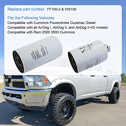 DICMIC Fuel Filter & Water Separator Filter Compatible with Dodge Ram Cummins Replace# FF100-2, WS100