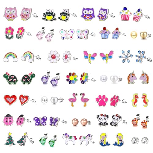 Colorful Charms: 33-Pair Hypoallergenic Earrings for Sensitive Ears with Stainless Steel Post -Assorted Cute Stud Earring Set