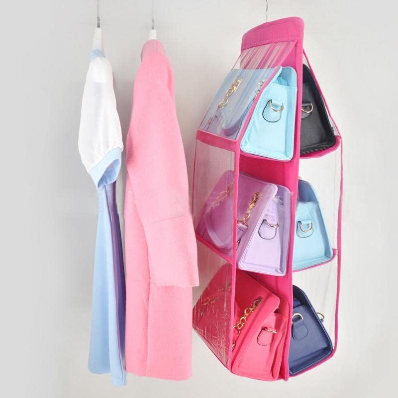 House of Quirk Hanging Handbag Organizer Dust-Proof Storage Holder Bag Wardrobe Closet for Purse Clutch with 6 Pockets (Blue) 3