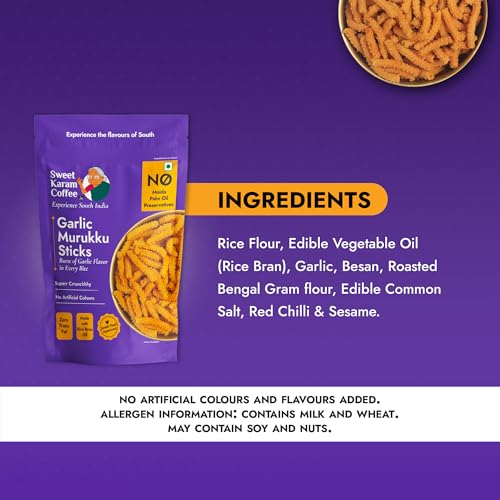 Image of SWEET KARAM COFFEE Garlic Murukku - 95G (Pack of 2)|No Palm Oil & Preservatives|Authentic South Indian Chakli|Crispy & Fresh Tea-Time Namkeen|Festive Snack|Homemade Recipe|Crunchy & Spicy Treat
