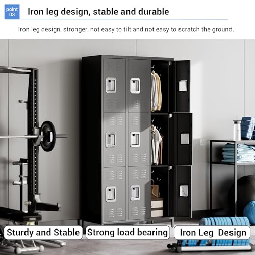 GAOMON Locker for Employees, 9 Doors Locker Cabinet with Hooks, Storage Locker for Home, Office, Gym, School, Assembly Required, Black