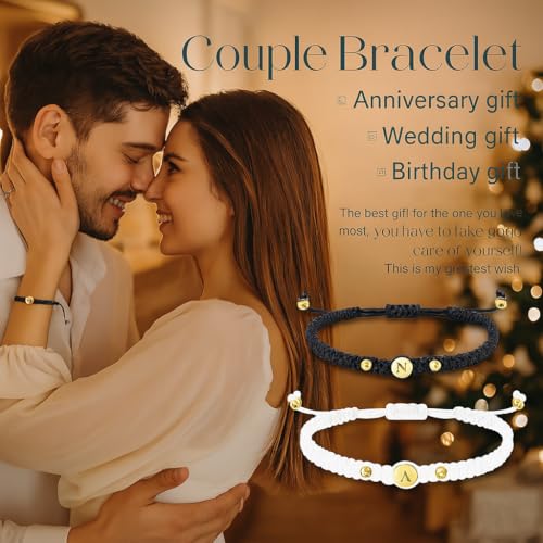 Personalized Couples Bracelets Matching for Boyfriend and Girlfriend - Personalized Custom Initials Promise Bracelet Set, Adjustable Valentine's Day Gift for Couples (style2)4