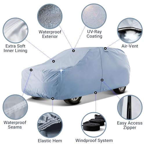 Image of iCarCover 18-Layers Premium Universal Fit SUV Car Cover Waterproof All Weather Sun Rain Snow UV Protection Outdoor Indoor Full Exterior Covers for Automobiles Sedan Hatch Coupe Fit for 145-154 inch