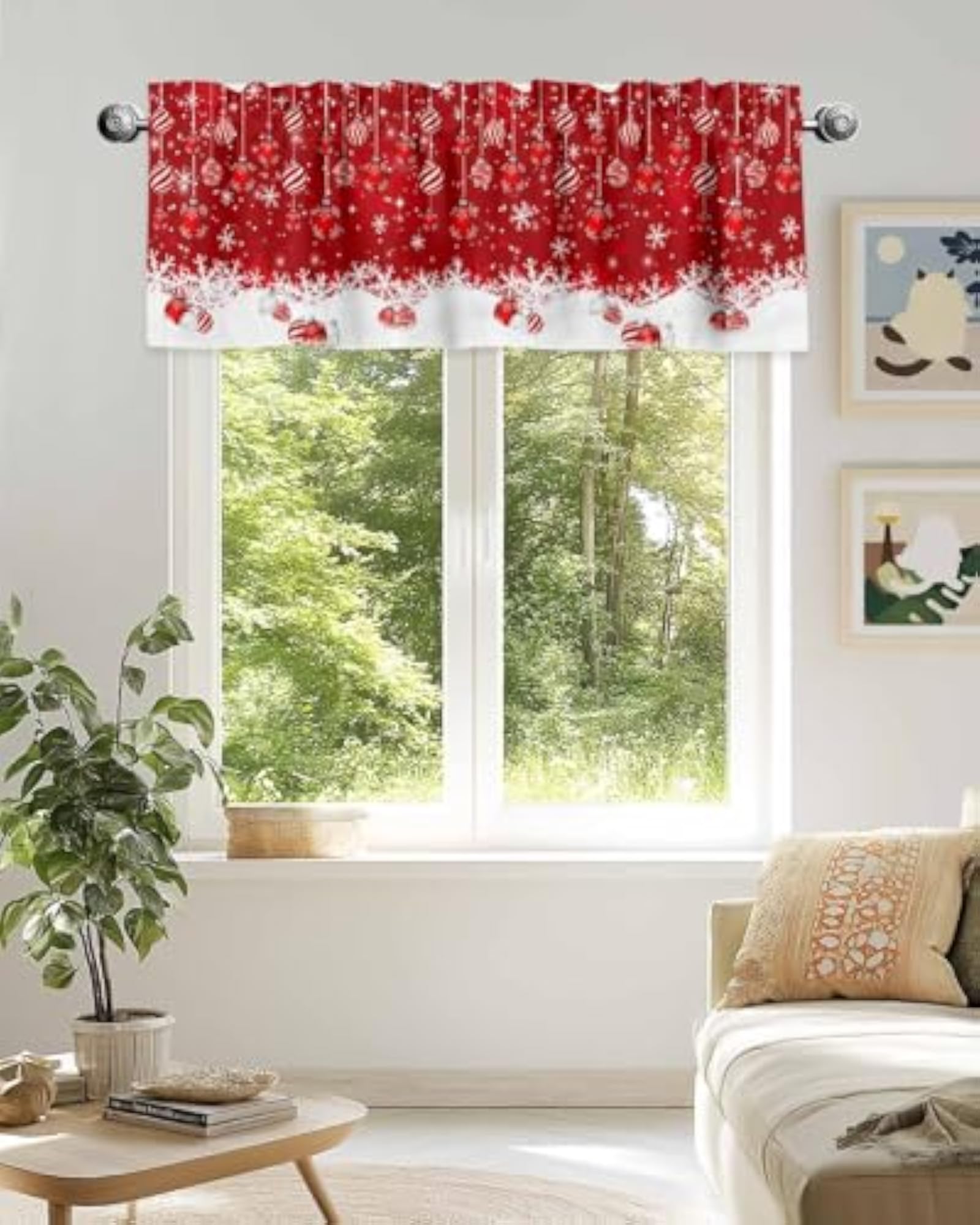 Christmas Window Valance with Winter Snowflakes Design