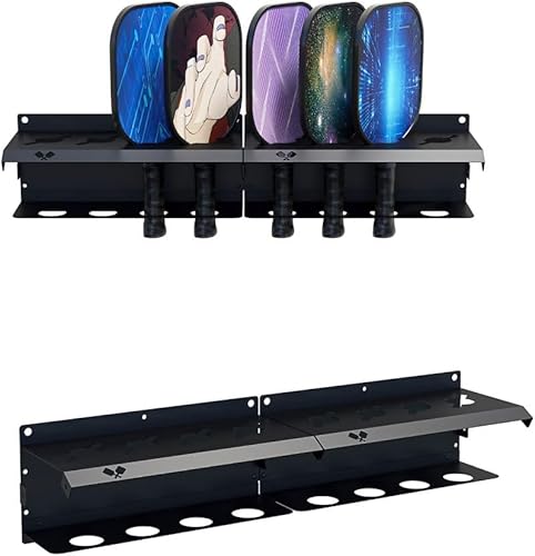 Estante de remo de pickleball para montar en pared o valla, con capacidad para 4812 paletas, diseño expandible para interiores y exteriores (2)
