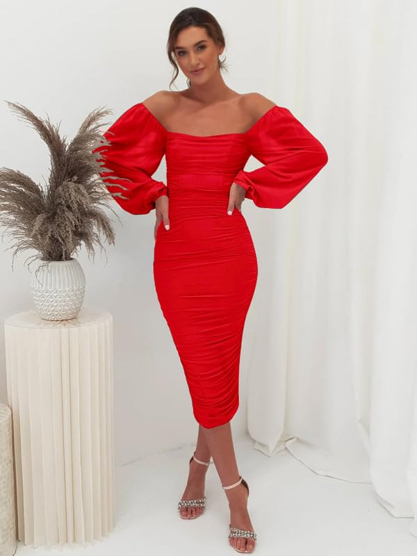 Haibang Robe de Soiree Femme Sexy Robe Moulante en Maille à Manches Longues et Col Carré Mini Robes Courtes Élégante Robe pour Cocktail Party Fête Club Bal Mariage Soirée