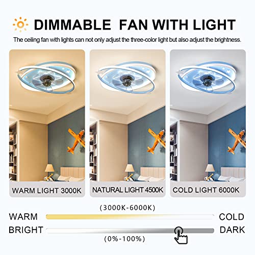 Ventilateur de plafond intelligent bleu télécommande lampe LED chambre d'enfant variable - 3