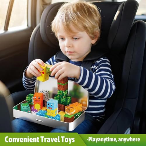 Image of Mini Magnetic Blocks Pet Travel Toys, 35 PCS Magnetic Building Cubes with Metal Storage Case for Kids Ages 3-8, STEM Montessori Construction Toys for Toddlers, Airplane & Car Ride Essentials