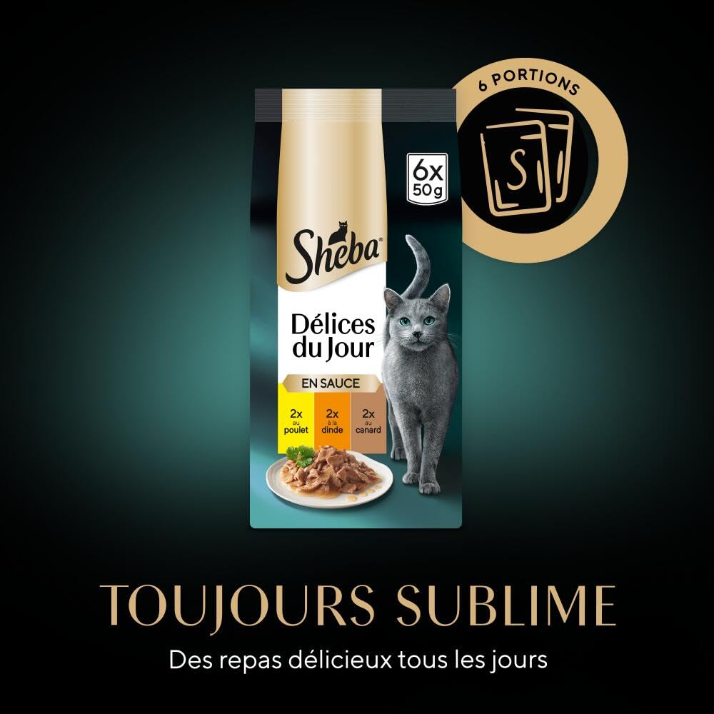 Sheba Délices du Jour Sachets Fraîcheur 6 X 50 g Sélection à La Volaille en Sauce - Pack de 12