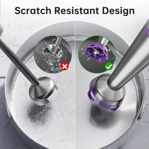 Image of Turelar Immersion Blender Handheld Corded Hand Blenders Set 1100W, Trigger Variable Speed 5 in 1 Stick Emulsifier with Chopper, Whisk and Frother for Soup, Baby Food and Smoothies, Purple
