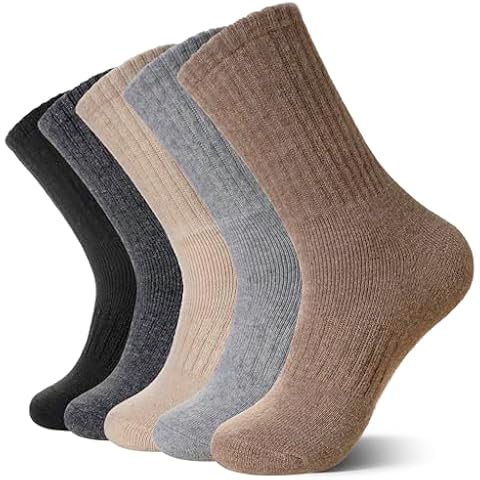 Eocom Merino Wool Hiking Socks for Women & Men Thermal Winter Warm Thick Cushion Crew Work Boot Socks 5 Pairs(Black/Light Grey/Grey/Khaki/Brown, Large) Cover