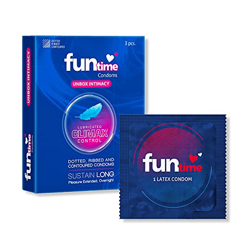 Image of Funtime Climax Control Condoms | Dotted, Ribbed, & Contoured for Long-Lasting Pleasure | Lubricated Natural Rubber Latex Condoms for Excitement & Fun- (3Pc x Pack of 10)