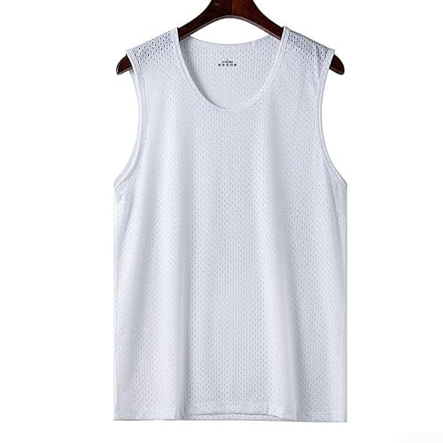 Débardeur d'été sans manches en maille pour homme - En soie glacée - Pour le sport et le fitness - Pour la gym, la course à pied - Style décontracté - Blanc - Gris - Bordeaux - Bleu marine - Tailles L