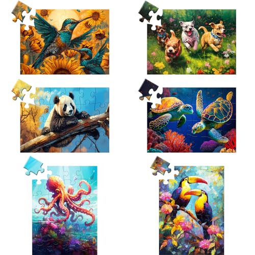 6 Pack 24 Large Piece Puzzle for Seniors Paper Dementia Puzzles for Elderly Adults Easy Puzzle Hummingbird Turtle Dog Panda Jigsaw Puzzle Activities...